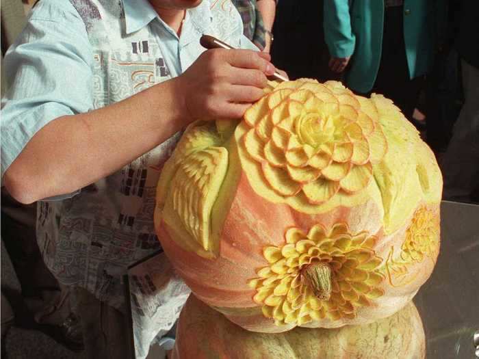 An elegant pumpkin has layers of delicate flower petals.