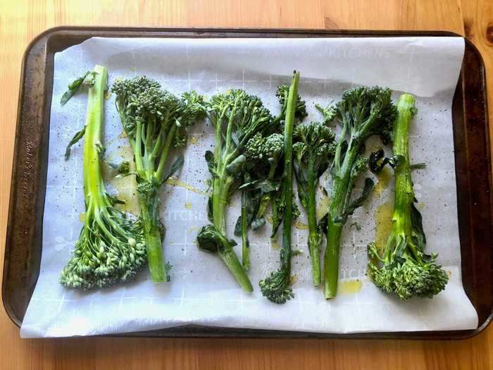 As the salmon cooked, I got my broccolini ready.