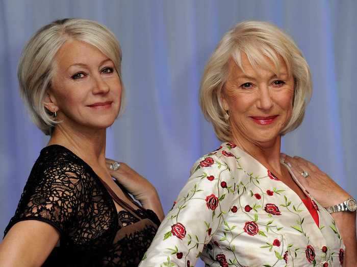 Dame Helen Mirren matched the pose of her wax figure at Madame Tussauds London.