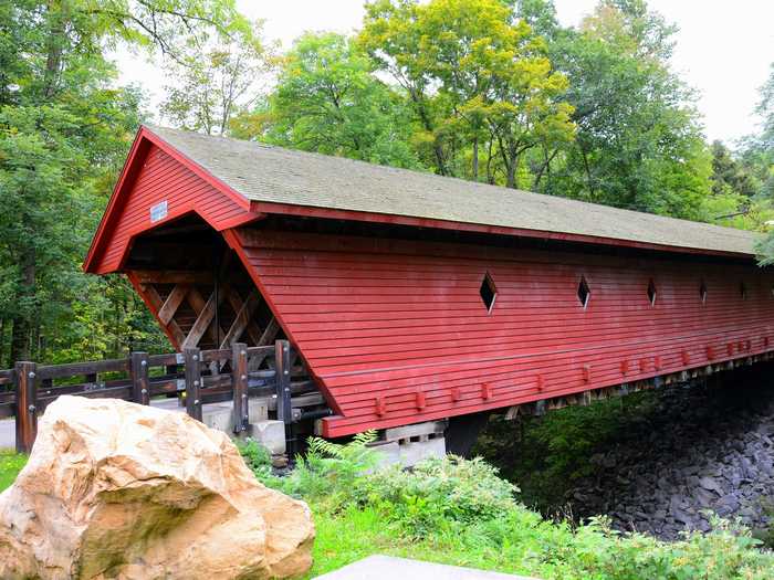 The Newfield Covered Bridge in Newfield, New York, was supposed to feature a European-style mural until the artist died.