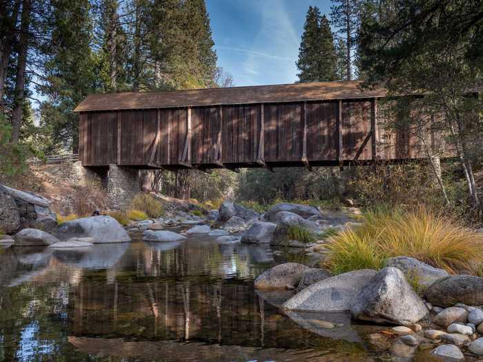 Pioneers and miners first used the Wowana Covered Bridge in the Yosemite Valley during the mid-1800s.