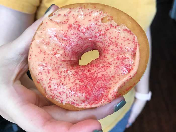 To me, they look as appealing as any donut from Dunkin. The donut is just a regular plain donut, with strawberry frosting containing ghost pepper and cayenne pepper.