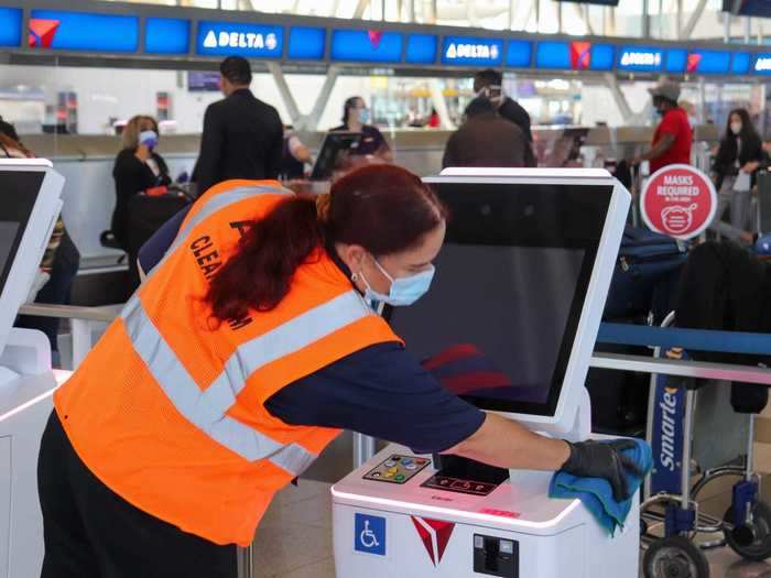 Cleaners are also dispatched to proactively clean and wipe down self-serve kiosks.