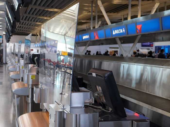 These partitions are becoming the new normal at airports across the country. Delta has them installed at every ticket counter, help desk, and gate in the terminal.