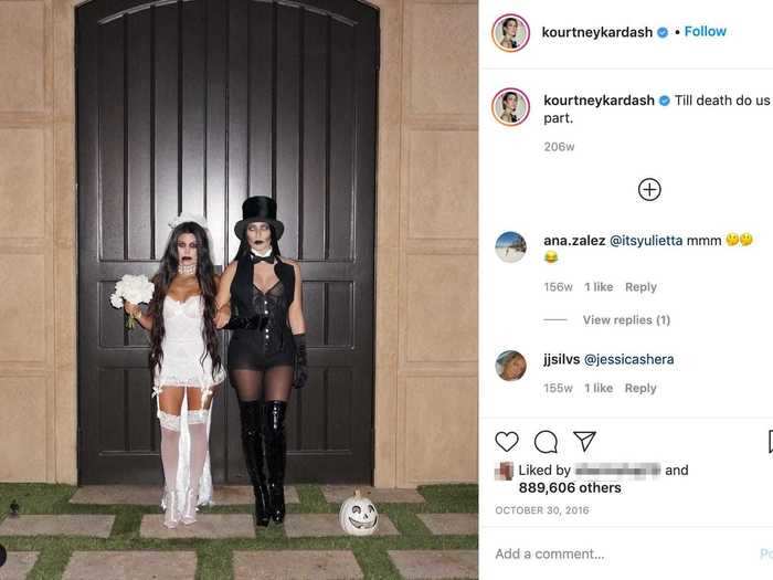 Also in 2016, Kourtney Kardashian opted for an unexpectedly dark costume.