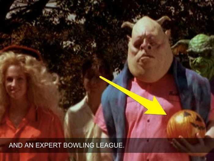 Halloweentown residents use pumpkins as bowling balls.