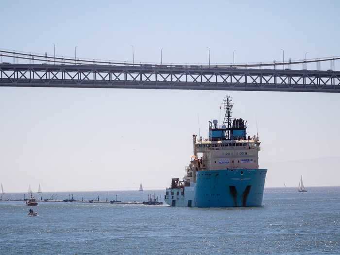 Vessels in the ocean have a similar cleanup method and bring back debris to Mission Control in San Francisco for assessment.