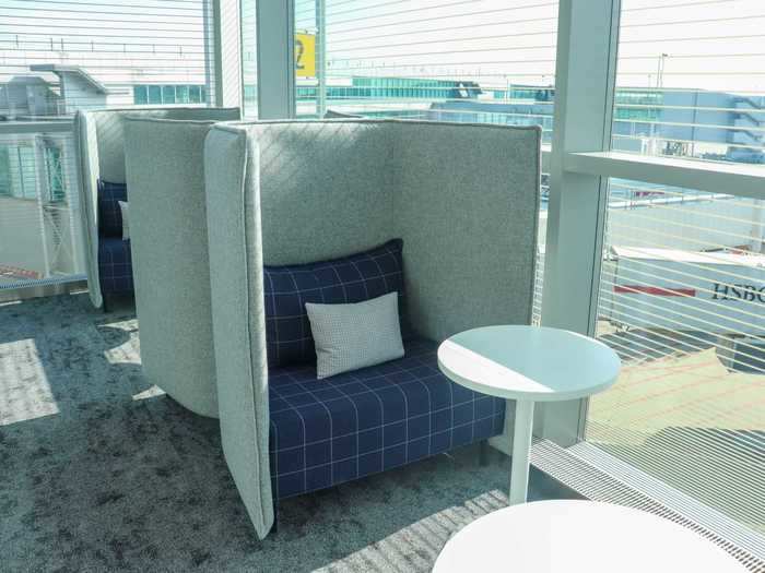 For solo travelers, these seats offer additional privacy in the form of high walls, a reminder that social distancing was popular in lounges even before the pandemic.