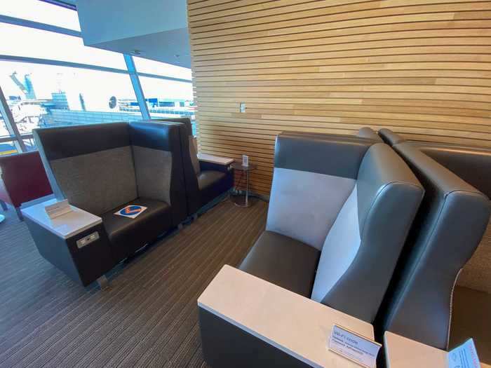 Some seats in the lounge naturally lend themselves to social distancing and did so even before the pandemic, as people expect privacy in an exclusive lounge.