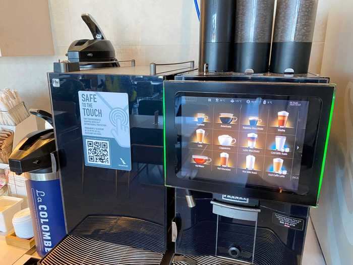 The coffee machine touchscreen has been coated with an antimicrobial that kills bacteria.