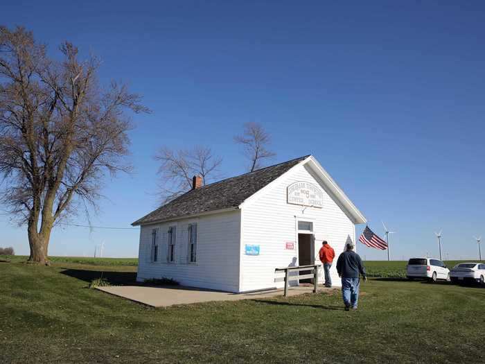 It can no doubt get a little cramped on Election Day in this one-room schoolhouse in Colo, Iowa.