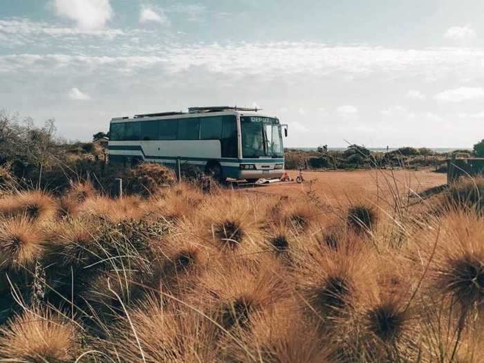 Marte Snorresdotter Rovik and Jed Harris travel around Australia with their two kids in a converted school bus.