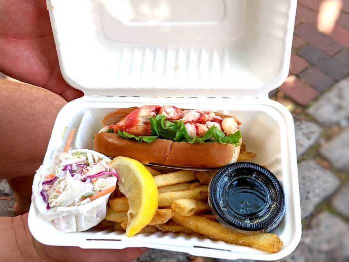 Its lobster roll, which cost $18 at the time but was market price, is described on the menu as "fresh-picked meat from a one-pound lobster, brushed with sweet butter." It came with fries, coleslaw, a lemon slice, and melted butter.