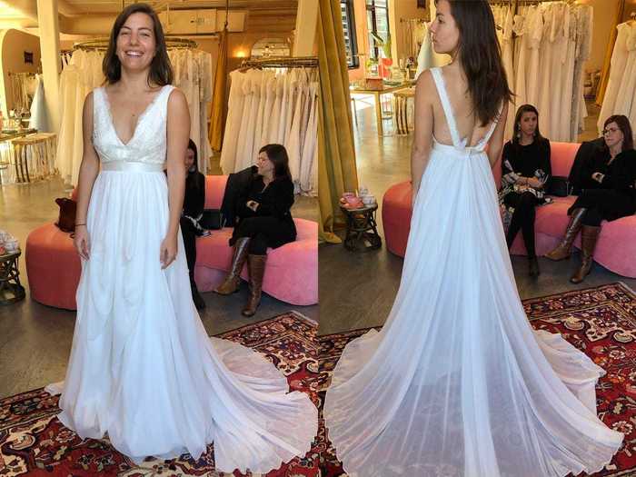 This gown with a sweetheart neckline showed O