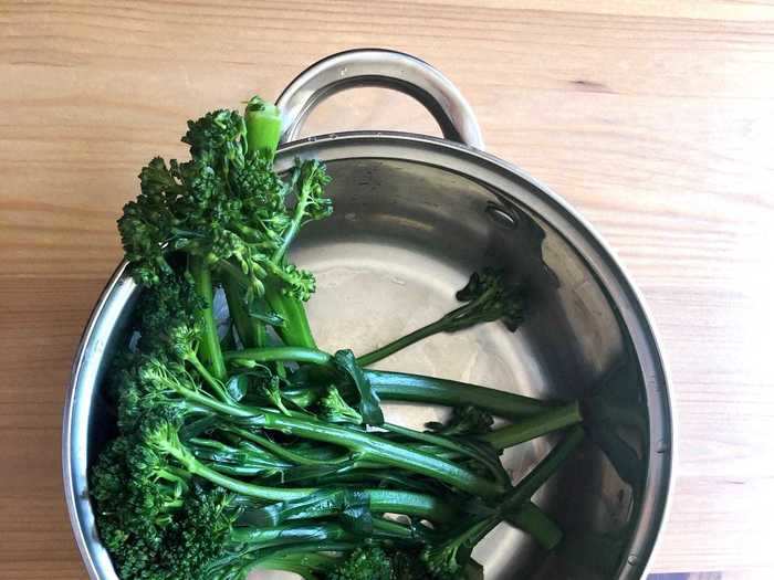 After three minutes were up, I removed the broccolini and placed it in a separate bowl.