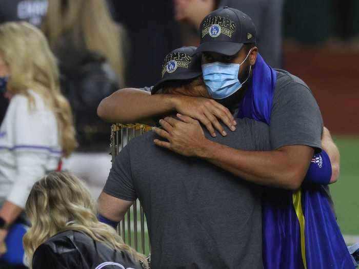 And hugging fellow Dodger Kenley Jansen.