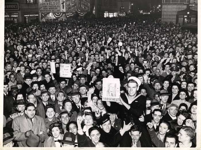 When Roosevelt ran for president the fourth time, people still gathered in Times Square to celebrate the longest-serving president.