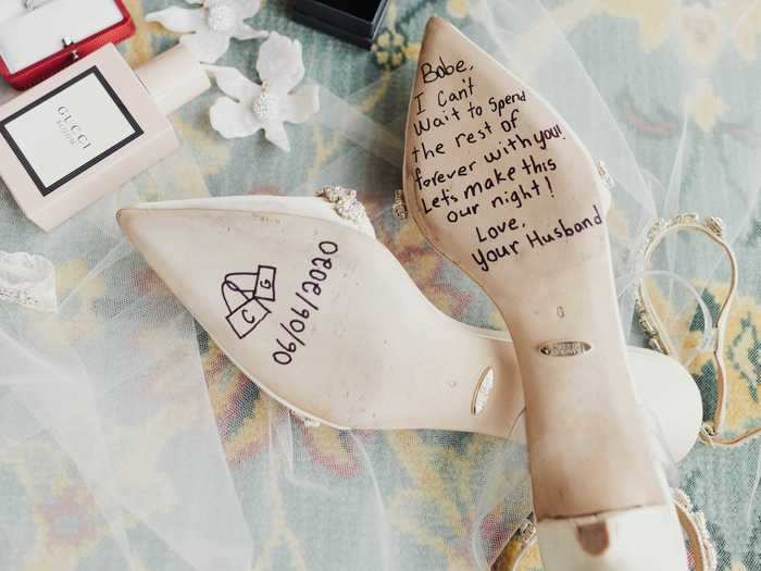 Chase wrote Georgianna a note on her wedding shoes.