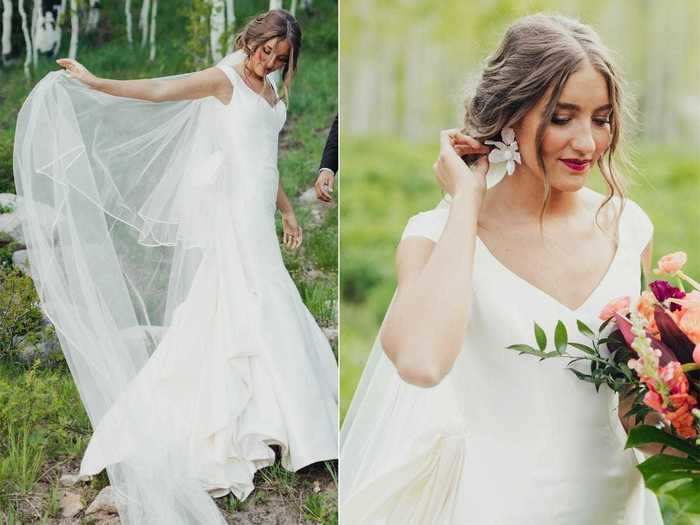 She moved the bow to her hip for the reception so she could dance with more ease.