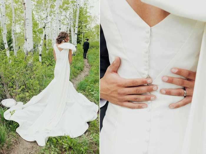 Detailing on the back of the dress added to the bridal look.