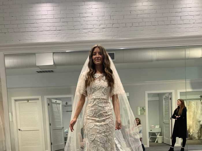 Georgianna decided to try on this lace dress because of the floral pattern.