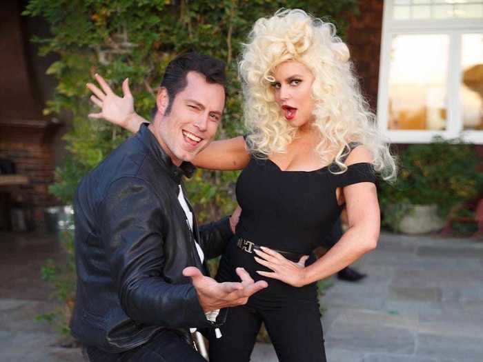 Jessica Simpson and husband Eric Johnson rocked "Grease" looks.