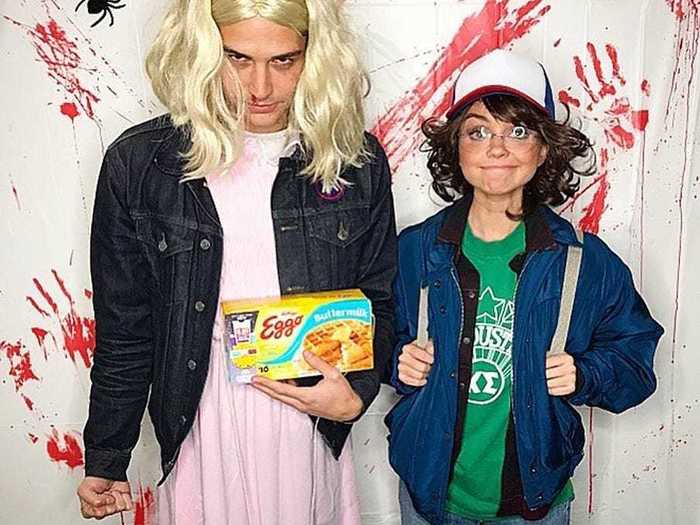 "Modern Family" star Sarah Hyland and Wells Adams dressed as Dustin and Eleven from "Stranger Things" in 2017.