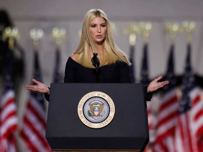 In March 2020, Jared and Ivanka finally registered as Republicans. She introduced her father for his acceptance speech at the Republican National Convention held at the White House in August, which broke ethical norms of separating the place of power from campaigning. "I love you for being real, and I respect you for being effective," she said.