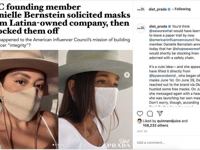 July 2020: Bernstein faced backlash again for allegedly copying a mask design from a small Latina-owned business.