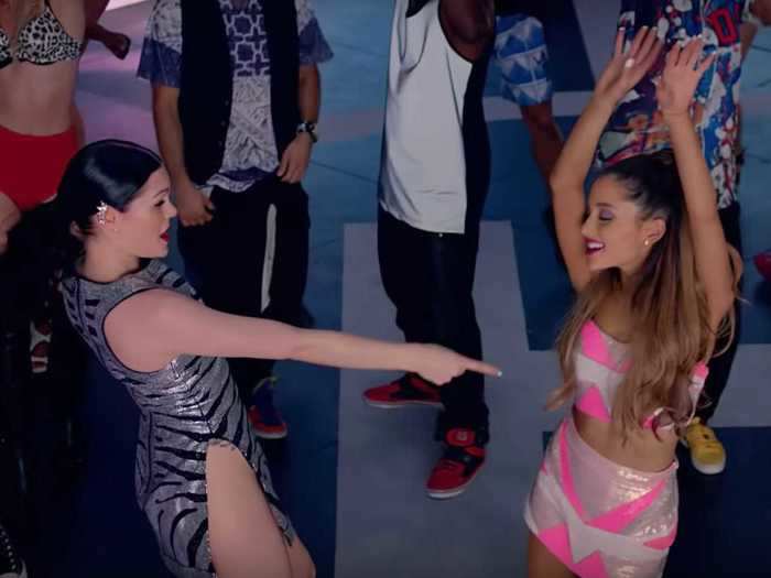 In the video for "Bang Bang," Grande danced alongside Jessie J and Nicki Minaj in a geometric coordinating set.