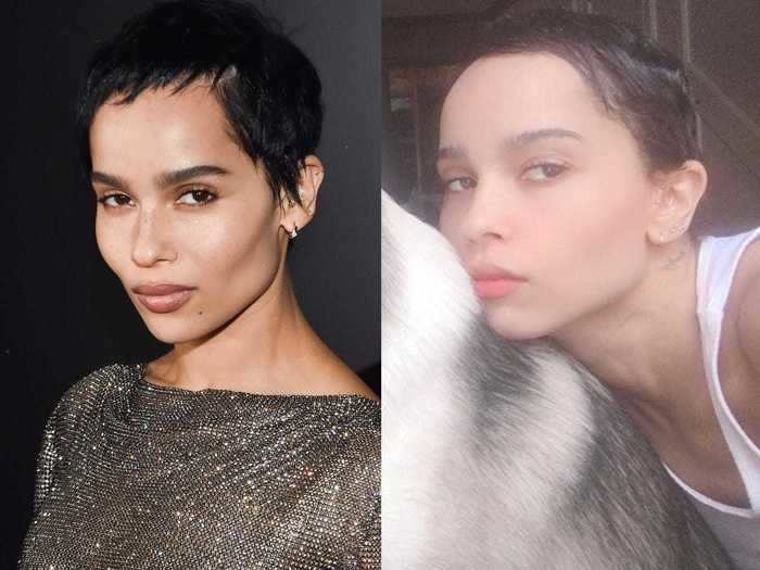 Zoë Kravitz chose to forgo makeup while social distancing.