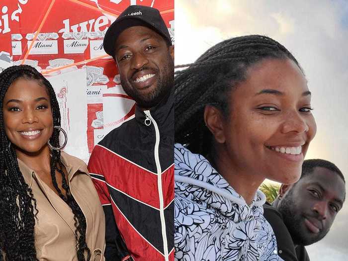 Gabrielle Union glowed while posing with her husband Dwyane Wade outside.