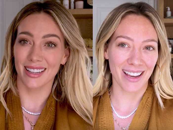 Hilary Duff went barefaced while sharing her "mom makeup routine" with Vogue.