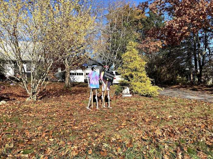 A Halloween-inspired display in Thomaston reads "Kindness Matters."