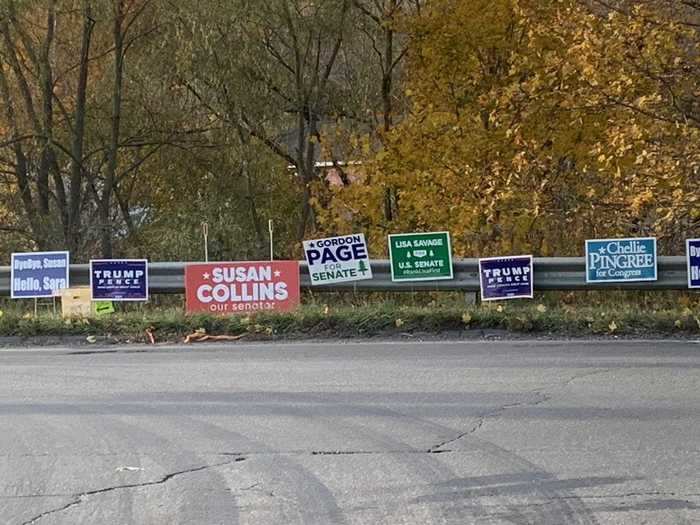 Entire medians are often overtaken with opposing political signs, like these in Thomaston.