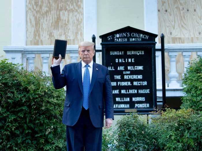 6. President Trump caused outrage on June 1 after federal police fired tear gas at peaceful BLM protesters outside the White House to clear a path for him to pose for a picture with a bible in front of a church.