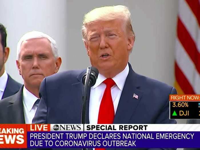 2. After weeks of downplaying the coronavirus threat, Trump declared a national emergency on March 13. At this point, COVID-19 cases were rising rapidly in the country and around the world.