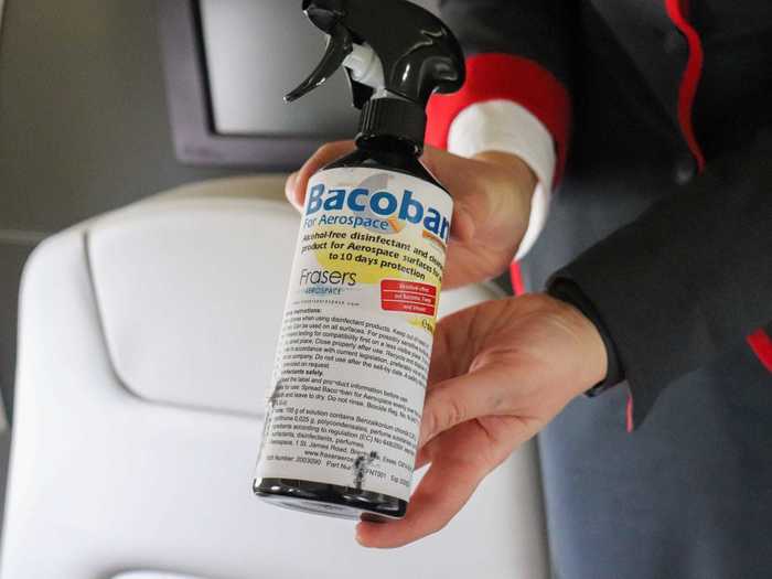 And as part of an industry-wide push for stronger cleaning procedures, the cabin is disinfected before each flight using Bacoban and masks are worn by the crew.