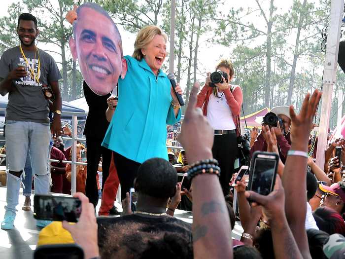 Hillary Clinton had an unexpected guest at a homecoming football game in Daytona Beach, Florida, in 2016 — a giant cutout of Obama