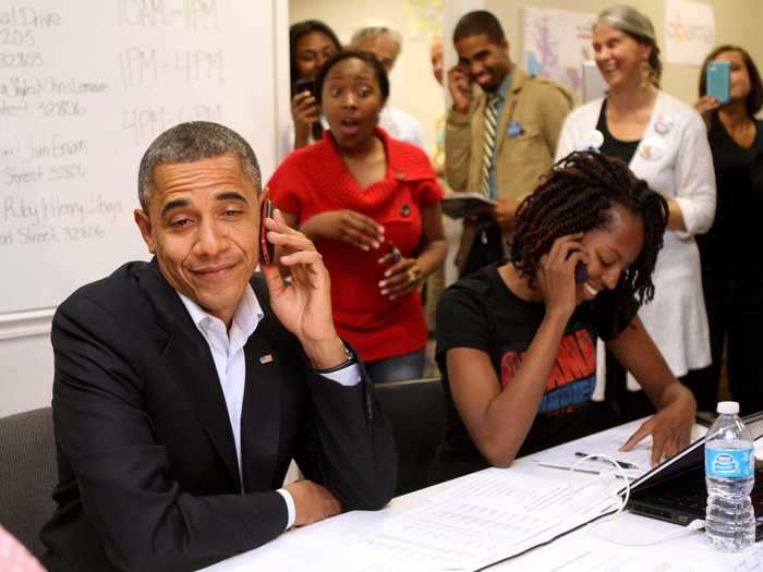 Obama made a face when he dialed a wrong number while calling to thank campaign volunteers in Orlando, Florida, in 2012.