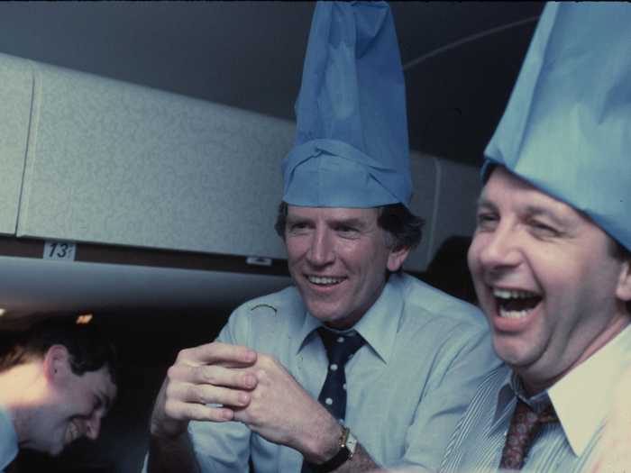 Democratic presidential candidate Gary Hart joked around with journalists by putting a blue pillowcase on his head while campaigning during the 1984 primaries.