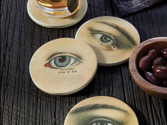 Accent your coffee table with vintage-inspired eye coasters.