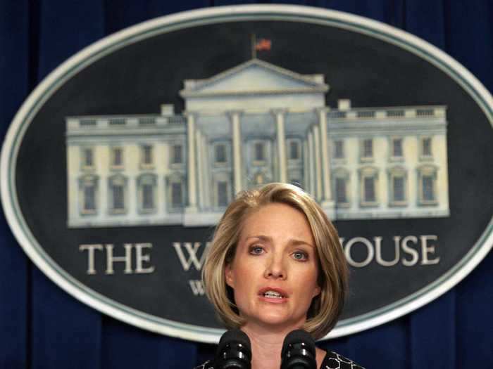 Perino is 5-foot-1, so during her time as press secretary, the lectern and the White House emblem were lowered so that she and the image were in the same frame.