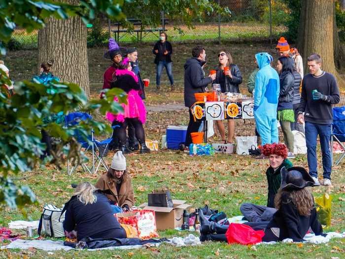 People of all ages spread out blankets and showed up in costumes to celebrate in their own little pods.