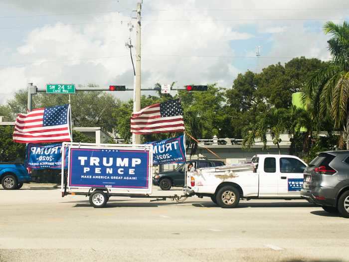 A Trump parade after a rally in Miami, Florida, on November 1, 2020.