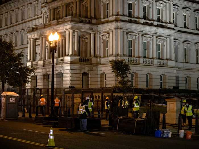 In Washington, DC, US government buildings surrounding the White House are also increasing their fortifications in preparation for Tuesday night.