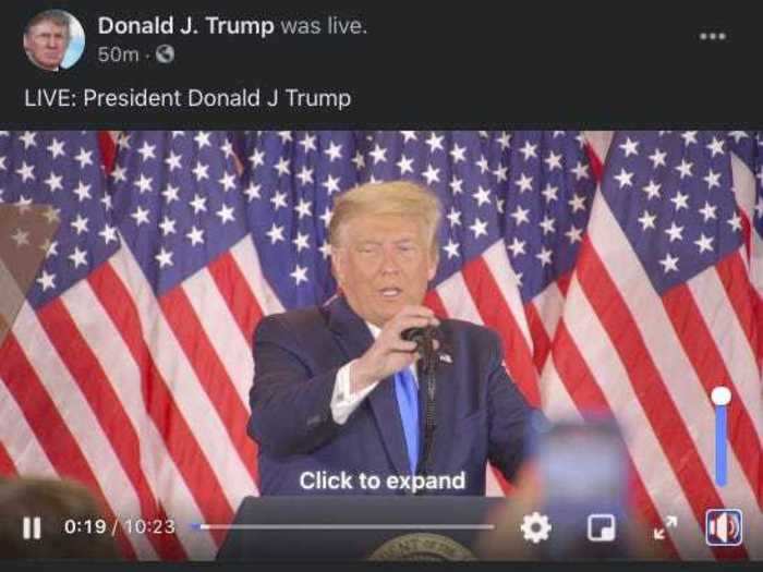 Facebook placed the same information label on the livestream of Trump