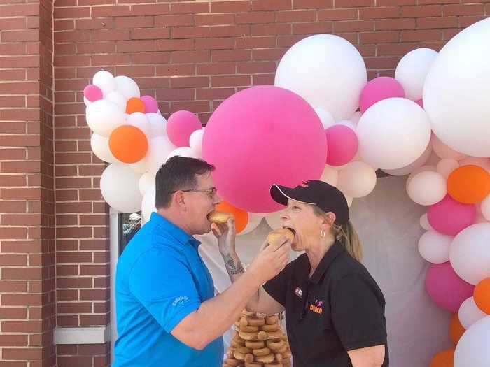 After over a year of dating, Thompson proposed to Good in April while dropping her off at the Dunkin