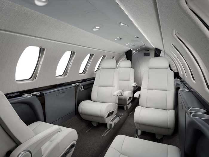 The Citation CJ2 seats six in a small cabin that affords very little extra room for guests. Here