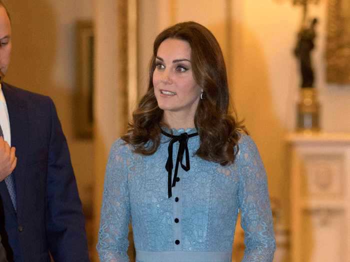 To attend a reception on World Mental Health day, Middleton wore a baby-blue lace Temperley London dress.